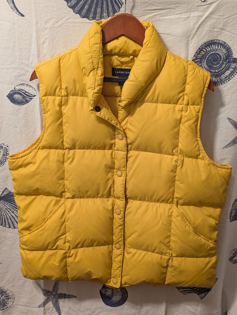 Lands' End Bright Yellow Down Quilted Puffer Vest Size L